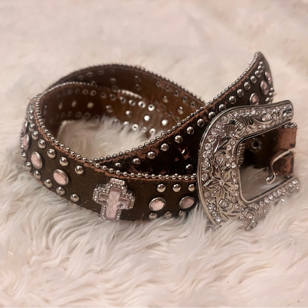 Girls Western Belt with Pink crosses and rhinestones